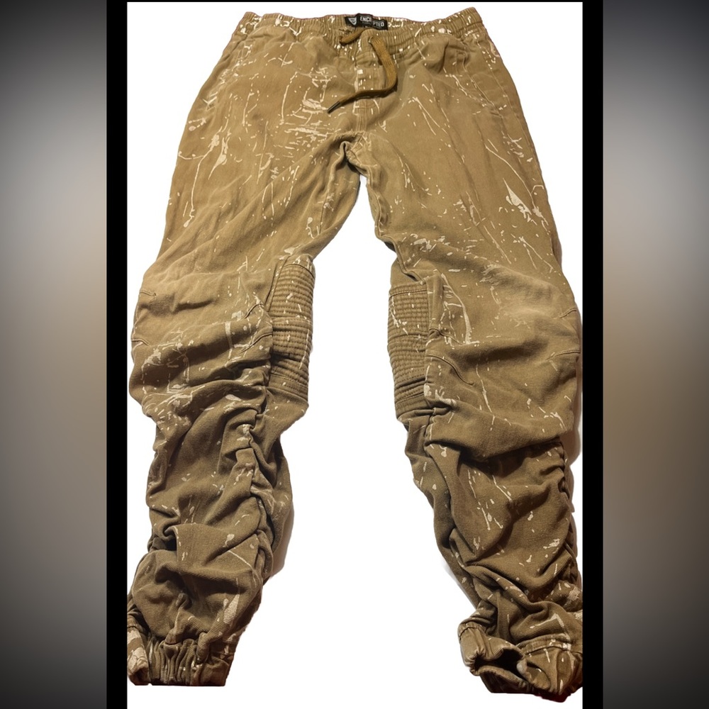Encrypted TAN Scrunch Leg splatter Joggers street emo Pants Stretch Waist men XL